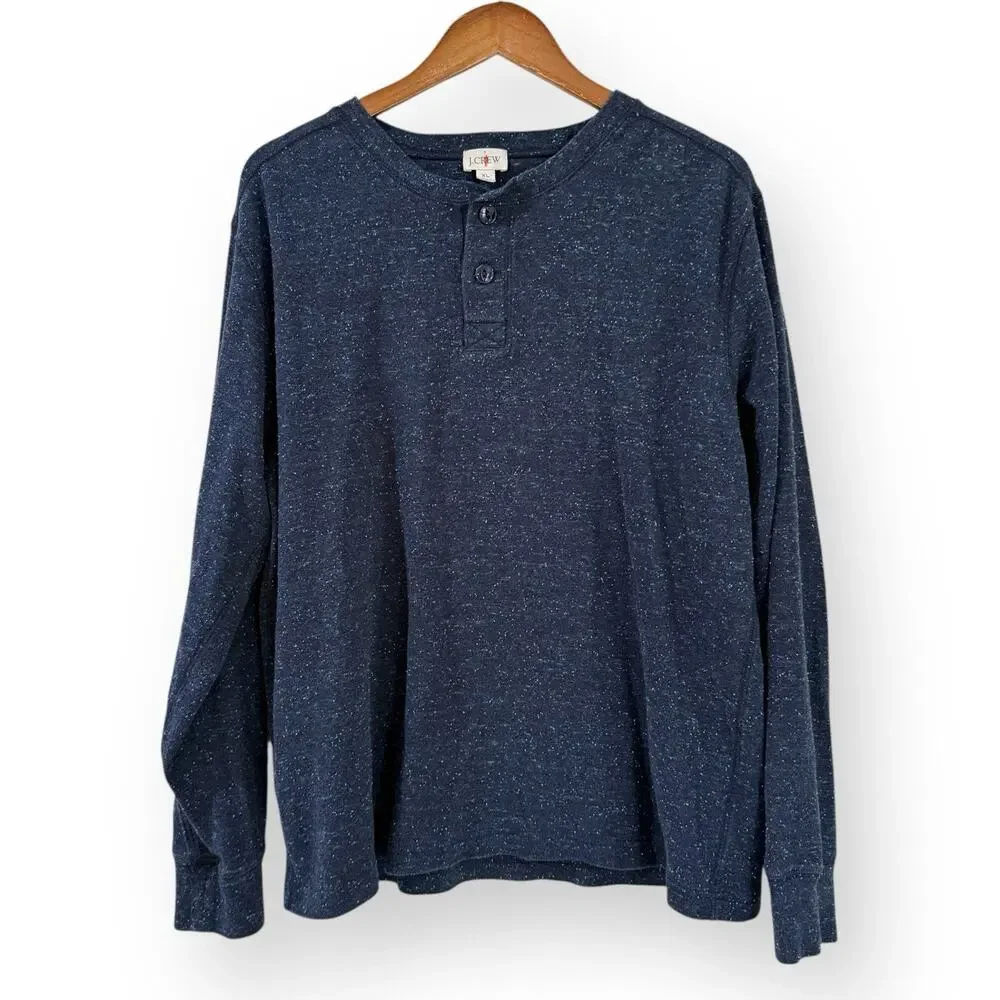 J. Crew Oarsman Heritage Henley Shirt Long Sleeve Blue Speckled Cotton Men's XL